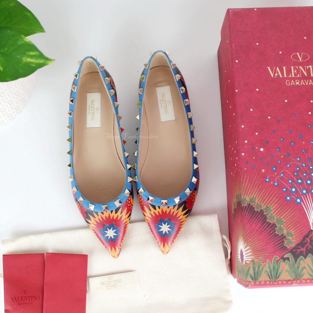 NEW Valentino Garavani Rockstud Leather Flats Shoes, EU 36